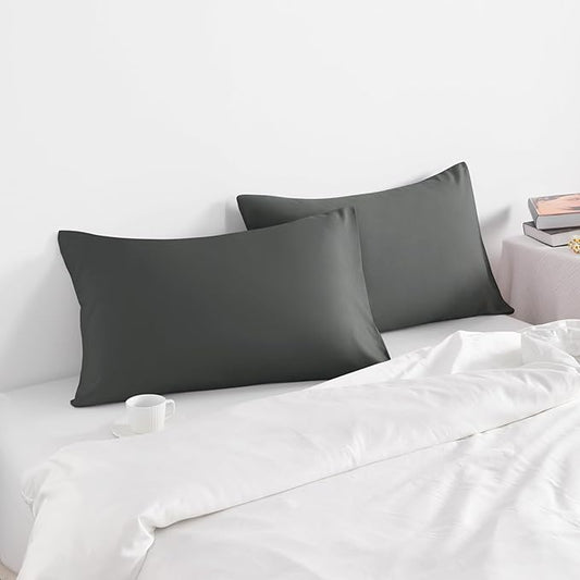 NTBAY Queen Pillow Cases Set of 2, 2 Pack Brushed Microfiber 20x30 Pillow Cases, Soft, Wrinkle, Fade, Stain Resistant Dark Grey Pillow Cases with Envelope Closure, 20x30 Inches, Dark Grey
