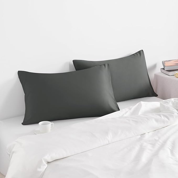 NTBAY King Pillow Cases Set of 2, 2 Pack Brushed Microfiber 20x40 Pillow Cases, Soft, Wrinkle, Fade, Stain Resistant Dark Grey Pillow Cases with Envelope Closure, 20x40 Inches, Dark Grey