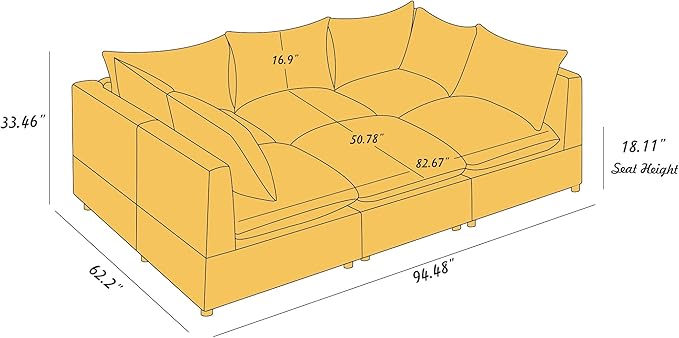 VANOMi Modular Sectional Sofa, 6 Seater Sleeper Sectional Sofa Modular Sectional Couch for Living Room, Sofa Bed-M