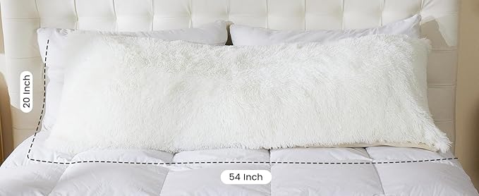 ZonLi Fuzzy Body Pillow Cover, 20"x 54" Pillowcase, Faux Fur Long Pillow Cover with Zipper, Fluffy Soft Plush Decorative Cases for Bedroom (White)