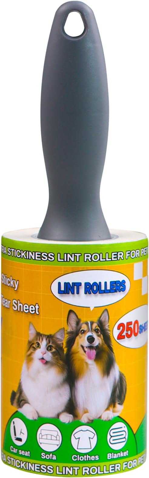 Lint Roller Pet Hair Value Pack of 250 Sheets, Extra Sticky Lint Remover for Dog & Cat Fur, Clothes, Furniture, Couches Reusable Lint Remover for Fuzz, Fluff & Hair(White)