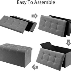 Youdesure Folding Storage Ottoman Bench, Footrest Couch for Living Room, 30 inch Storage Bench with Padded Seat for Bedroom Hallway, Holds up to 350lbs, Linen Fabric Grey