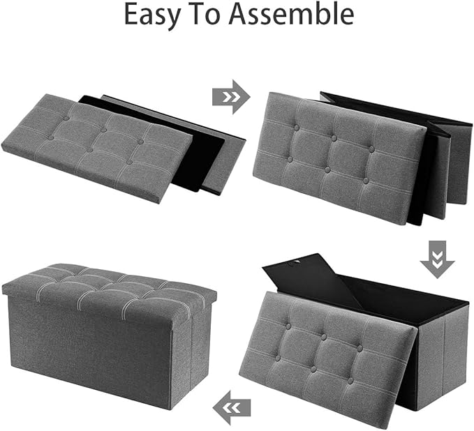 Youdesure Folding Storage Ottoman Bench, Footrest Couch for Living Room, 30 inch Storage Bench with Padded Seat for Bedroom Hallway, Holds up to 350lbs, Linen Fabric Grey