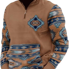 Western Sweatshirts for Men Aztec Cowboy Vintage Graphic Fleece Hoodie Mens Quarter Zip Pullover Country Jacket