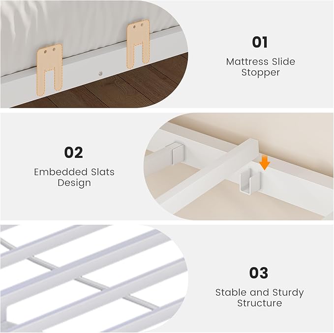 VIAGDO Corner Bed Frame Full with Storage Bookcase and 6 Drawers, Metal Platform Corner Bed Frame with LED Lights and Charging Station, Full Daybed for Kids Teenagers, White