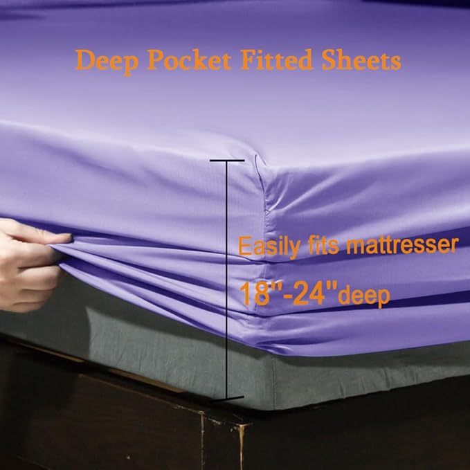 SONORO KATE Bed Sheet Set Super Soft Microfiber 1800 Thread Count Luxury Egyptian Sheets Fit 18-24 Inch Deep Pocket Mattress Wrinkle-6 Piece (Lavender, California King)