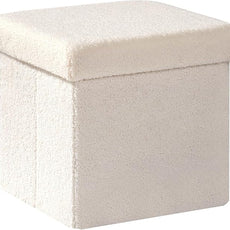 PINPLUS Storage Ottoman Cube Square Shaped Ottomans with Storage Foot Stool Footrest for Lving Room Boucle Ottoman Seat for Dorm Room,Faux Teddy Fur White,12.6