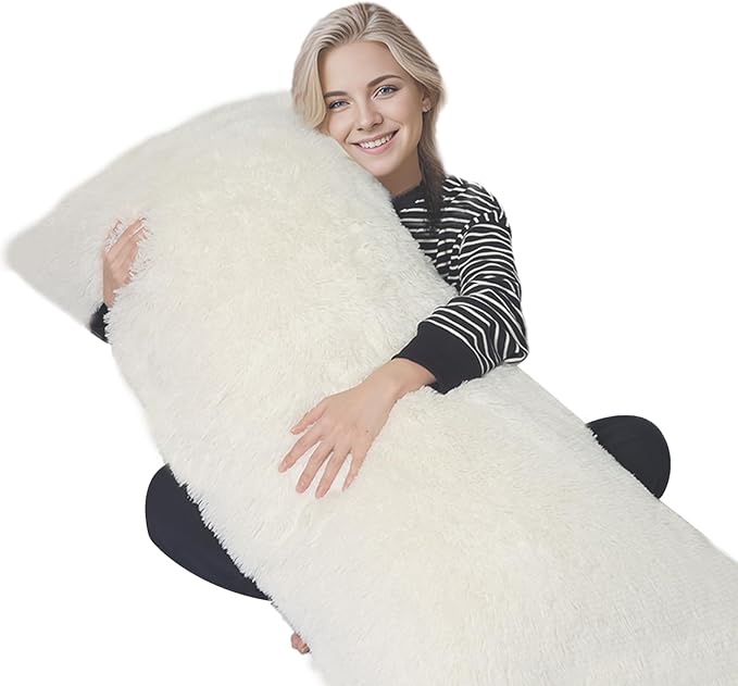ZonLi Fuzzy Body Pillow Cover, 20"x 54" Pillowcase, Faux Fur Long Pillow Cover with Zipper, Fluffy Soft Plush Decorative Cases for Bedroom (White)