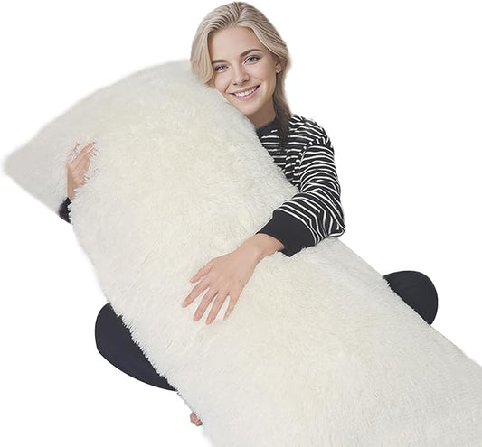 ZonLi Fuzzy Body Pillow Cover, 20"x 54" Pillowcase, Faux Fur Long Pillow Cover with Zipper, Fluffy Soft Plush Decorative Cases for Bedroom (White)