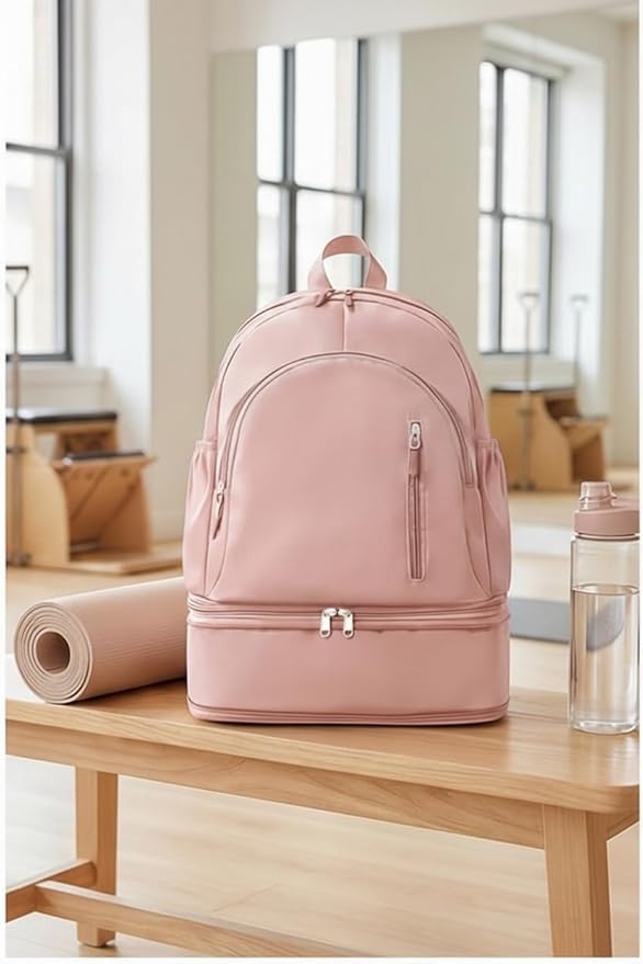 Unisex Lightweight Expandable Gym Backpack with Shoe Compartment, Waterproof Travel Bag for 14" Laptop Pink