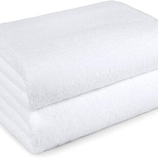 Amazon Basics 2 Piece Lightweight Quick-Dry Bath Towel, 100% Cotton, White, 54