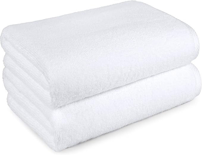 Amazon basics 2 piece Lightweight quick-dry oversize bath towel, 100% cotton, White, 62" x 30"