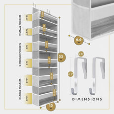 HOMELUX THEORY UPGRADED Over The Door Organizer Hanging - 100D EXTRA THICK & 50lbs HUGE CAPACITY 6 Large Front & 12 Side Pockets, Over The Door Shoe Organizer, Hanging Closet Organizer (LightGray 2pc)