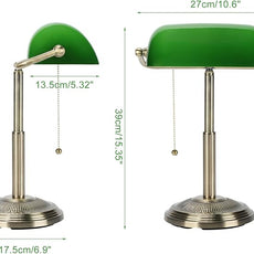 LINNMON Bankers Desk Lamp, Green Retro Lamp, Vintage Lamp with Pull Chain Switch for Home Office (Brass+Green)