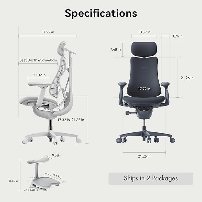 LiberNovo Dynamic Ergonomic Desk Chair + StepSync Footrest Bundle - Comfy Home Office Chair with Adaptive Lumbar Support, 160° Recline & Built-in Spine Stretch, Black+45cm