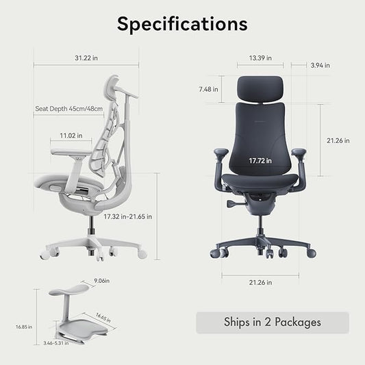 LiberNovo Dynamic Ergonomic Desk Chair + StepSync Footrest Bundle - Comfy Home Office Chair with Adaptive Lumbar Support, 160° Recline & Built-in Spine Stretch, Black+45cm