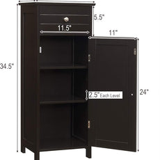 Tangkula Bathroom Floor Cabinet, Wooden Side Storage Cabinet, Freestanding Single Door Bathroom Cabinet with Large Drawer & 2 Adjustable Shelves for Living Room Kitchen (Brown)