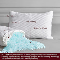 NTCOCO Shredded Memory Foam Bed Pillows for Sleeping King Size of 1, with Washable Removable Hypoallergenic Sleep Pillow for Back and Side Sleeper