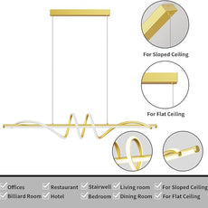 Modern LED Pendant Lights, 39in Gold Chandelier Dimmable with Remote Control 3000k-6000K Adjustable Color Temperature, Aluminum Island Lighting Lamp Fixture for Kitchen, Dining Room