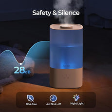 2.5L Humidifiers for Bedroom, Top Fill Cool Mist Humidifiers for Large Room, Easy to Fill & Clean, 30H Runtime, 28dB Quiet Air Humidifier for Plants, Baby Nursery with Night Light