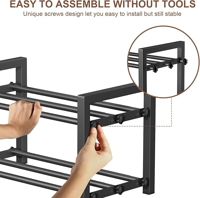 2-Tier Expandable Shoe Rack,Adjustable Shoe Shelf Storage Organizer Heavy Duty Metal Free Standing Shoe Rack for Entryway Closet Doorway (Black)