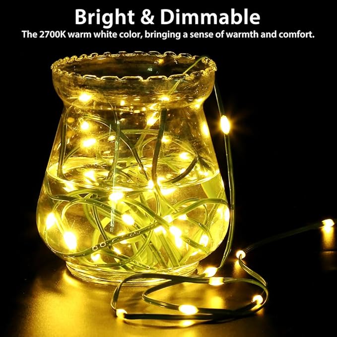 Battery Operated String Lights, 16.5ft 50 LED Fairy String Lights Battery Powered with Remote & Timer for Indoor Outdoor Christmas Trees Wreath Decoration Party Bedroom Patio Decor-Warm White