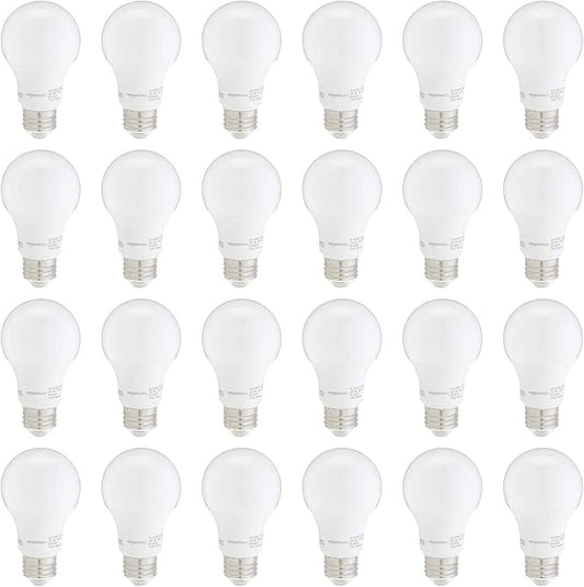 Amazon Basics A19 LED Light Bulbs 60 Watt Equivalent, Warm White (3000K), Energy Efficient 9W, Non-Dimmable, 10,000 Hour Lifetime, 24 Count (Pack of 1)