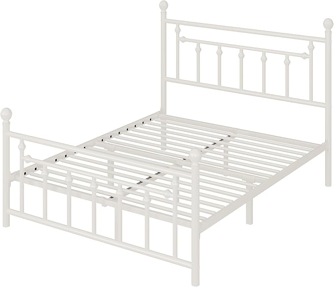 Allewie 14 Inch Queen Size Metal Platform Bed Frame with Victorian Vintage Headboard and Footboard/Mattress Foundation/Under Bed Storage/No Box Spring Needed/Easy Assembly/Noise Free/White