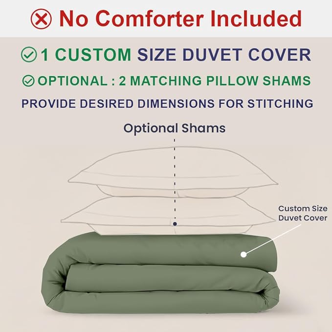 Kotton Culture Custom Duvet Cover - 100% Egyptian Cotton Sateen 600 Thread Count Soft Breathable Durable Customizable Comforter Cover(Desired Dimensions)- Zipper Closure & 7 Internal Ties -Sage Green