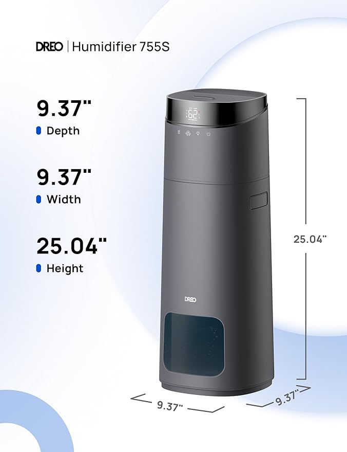 Dreo 16L Smart Humidifier Large Room 1000 ft², 130H Cool Mist Air Humidifiers for Bedroom Plants Baby, Top Fill, Remote/Touch/Voice & APP Control, Clean Tank Technology, 30dB, HM755S Grey