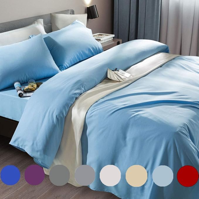 SONORO KATE Bed Sheet Set Super Soft Microfiber 1800 Thread Count Luxury Egyptian Sheets Fit 18-24 Inch Deep Pocket Mattress Wrinkle-6 Piece (Lake Blue, King)