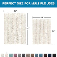 H.VERSAILTEX Ivory Bath Mat Bath Rugs, Extra Thick Striped Bath Rugs for Bathroom 2 Piece Bathroom Set, Anti-Slip Soft Plush Chenille Shaggy Mat Water Absorbent (Ivory, 20
