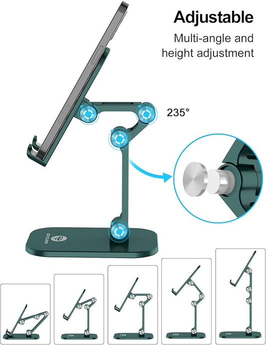 OCYCLONE Phone Stand, Adjustable Height and Angle Foldable Cell Phone Stand Holder for Desk, Taller iPhone Stand Compatible with 4.7"-13" Smartphones iPad Tablet, Green
