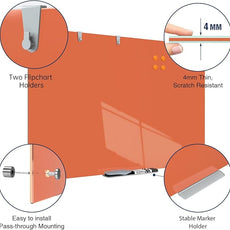 TSJ OFFICE Glass Dry-Erase Board - 36 x 24 Inches Wall Mounted Magnetic Whiteboard, Large Frameless Glass White Board for Office, Home & School, Orange