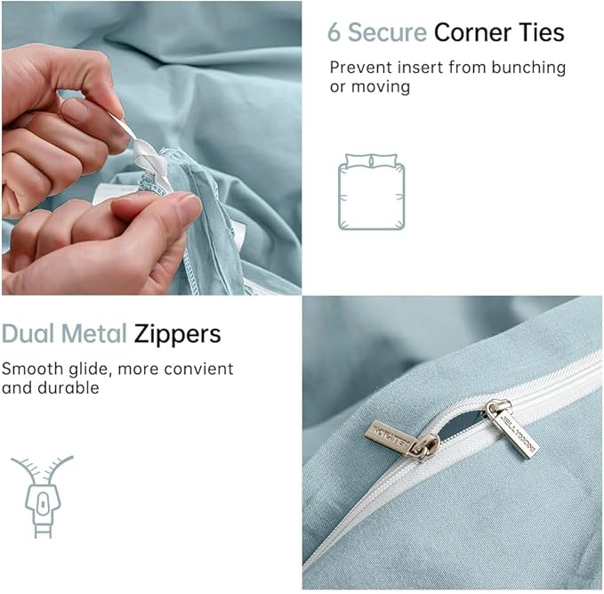 JELLYMONI Cotton Duvet Cover King Size - 100% Washed Cotton Linen Like Textured Comforter Cover, 3 Pieces Breathable Soft Bedding Set with Zipper Closure (Light Blue, 104"x 90")