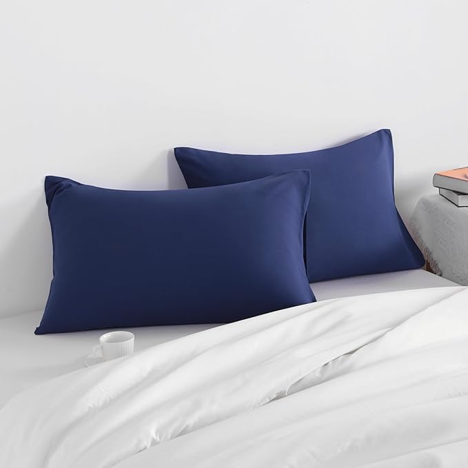 NTBAY Queen Pillow Cases Set, 2 Pack Brushed Microfiber 20x30 Inches, Soft, Wrinkle, Fade, Stain Resistant Navy Blue Pillow Cases with Envelope Closure