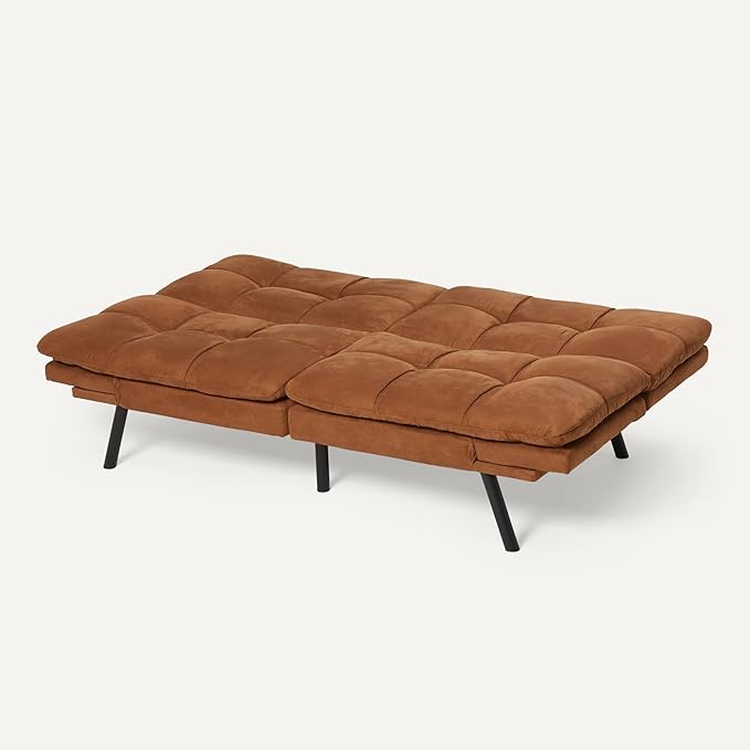 Amazon Basics Brown Loveseat,Convertible Couch Memory Foam Futon Sofa Bed Modern Sleeper Sofa for Small Compact Living Room,Office,Apartment, Linen Fabric