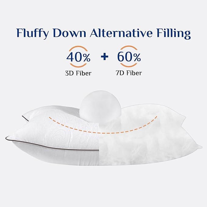 JOLLYVOGUE Bed Pillows Standard Size Set of 4, Cooling and Supportive Full Pillow 4 Pack with Down Alternative Filling for Side and Back Sleepers, Hotel Collection