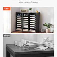 VEVOR Literature Organizer, 24 Compartments Office Mailbox with Adjustable Shelves, Wooden Mailbox Sorter Medium Density Fiberboard Office Home Classroom Storage for Files, Documents, Papers, Grey
