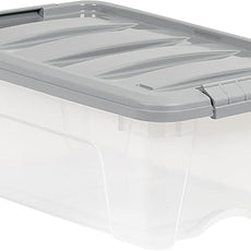 Amazon Basics Plastic Storage Containers with Secure Latching Lids, Stackable Organization Bins, Clear/Grey, 12 Quart, Set of 6