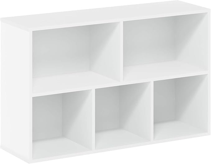 Furinno LUDER Book Shelf, 5-Cube Bookshelf, Reversible Bookcase, 9.4 x 19.5 x 31.5, for Living Room, Bedroom, Home Office, White