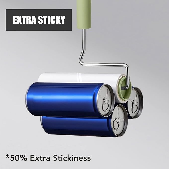 Extra Sticky Large Surface Lint Roller, 6.3'' Giant Lint Roller for Pet Hair, 360 Sheets/ 4 Refills, Long Handle Lint Remover for Clothes, Furniture (1 Roller + 360 Sheets)