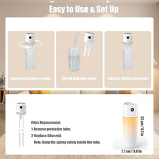 Portable Mini Humidifier, 500ml Rechargeable Dual Mist, Auto Timer & Dry-Burn Protection, with Night Light, for Bedroom Office AC Room Plants Car Travel (White)