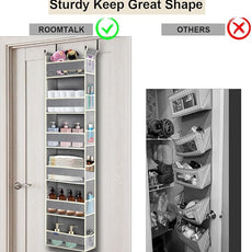 Over The Door Organizer 6-Shelves and 12 Side Pockets, Over The Door Storage for Bathroom Bedroom Nursery, Hanging Door Organizers for Baby Diapers and Kids Toys (13