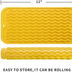 Silicone Dish Drying Mat for Multiple Usage,Easy clean,Eco-friendly,Heat-resistant Silicone Mat for Kitchen Counter or Sink,Refrigerator or Drawer Liner Yellow S 12 inches x 6 inches