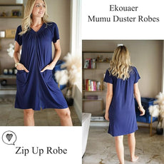 Ekouaer Women Robe Zipper Front Mumu Duster Robes Zip Up Housecoat Soft Sleepwear with Pockets