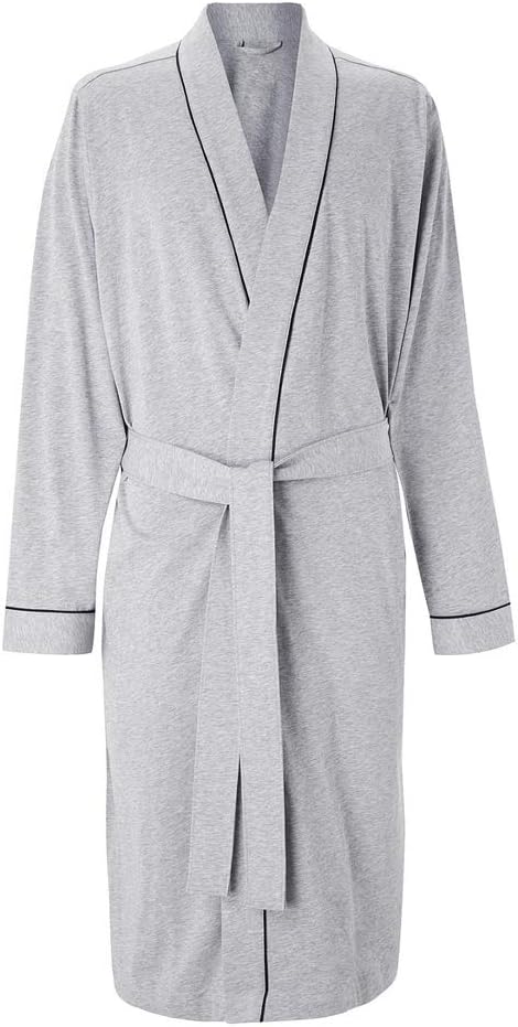 HOLOVE Men's Pure Cotton Bathrobe Lightweight Kimono and Hooded Spa Robes Soft Sleepwear