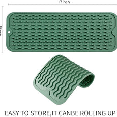 Silicone Dish Drying Mat for Multiple Usage,Easy clean,Eco-friendly,Heat-resistant Silicone Mat for Kitchen Counter,Sink,Bar,Bottle,or Cup Green M 17 inches x 6 inches