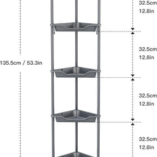 Orimade Rustproof 5 Tier Floor Standing Corner Shower Caddy Organizer, Plastic Metal Splicing Floor Corner Shelf Rack Stands for Bathroom, Grey
