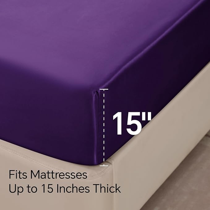 BEDELITE Satin Sheets Twin Size Bed Set, Luxury Soft Plum Purple Silky Sheets for Hair and Skin, Similar to Silk Bed Sheets Set 3 Pieces with 1 Deep Pocket Fitted Sheet, 1 Flat Sheet, and 1 Pillowcase